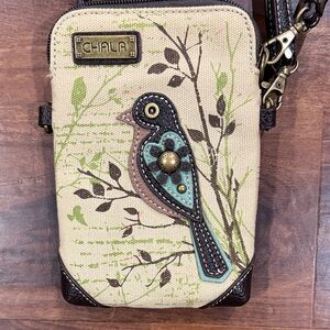 Chala Cream and Brown Crossbody Bag with Bird Design